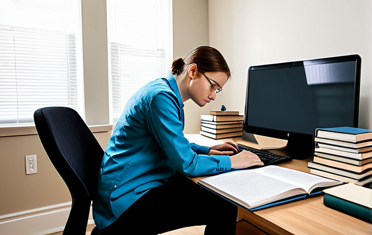A focused professional, fully clothed in modest, comfortable attire, intensely studying at a clean, modern desk in a quiet, well-lit home office. Textbooks and reference materials are neatly stacked around a laptop displaying complex diagrams. The subject's expression shows deep concentration and resilience, reflecting perseverance through challenging environmental studies. The room is tidy and conducive to learning. Perfect anatomy, correct proportions, natural pose, well-formed hands, proper finger count. Professional photography, high quality, vibrant colors, soft lighting. Safe for work, appropriate content, fully clothed, professional, family-friendly.