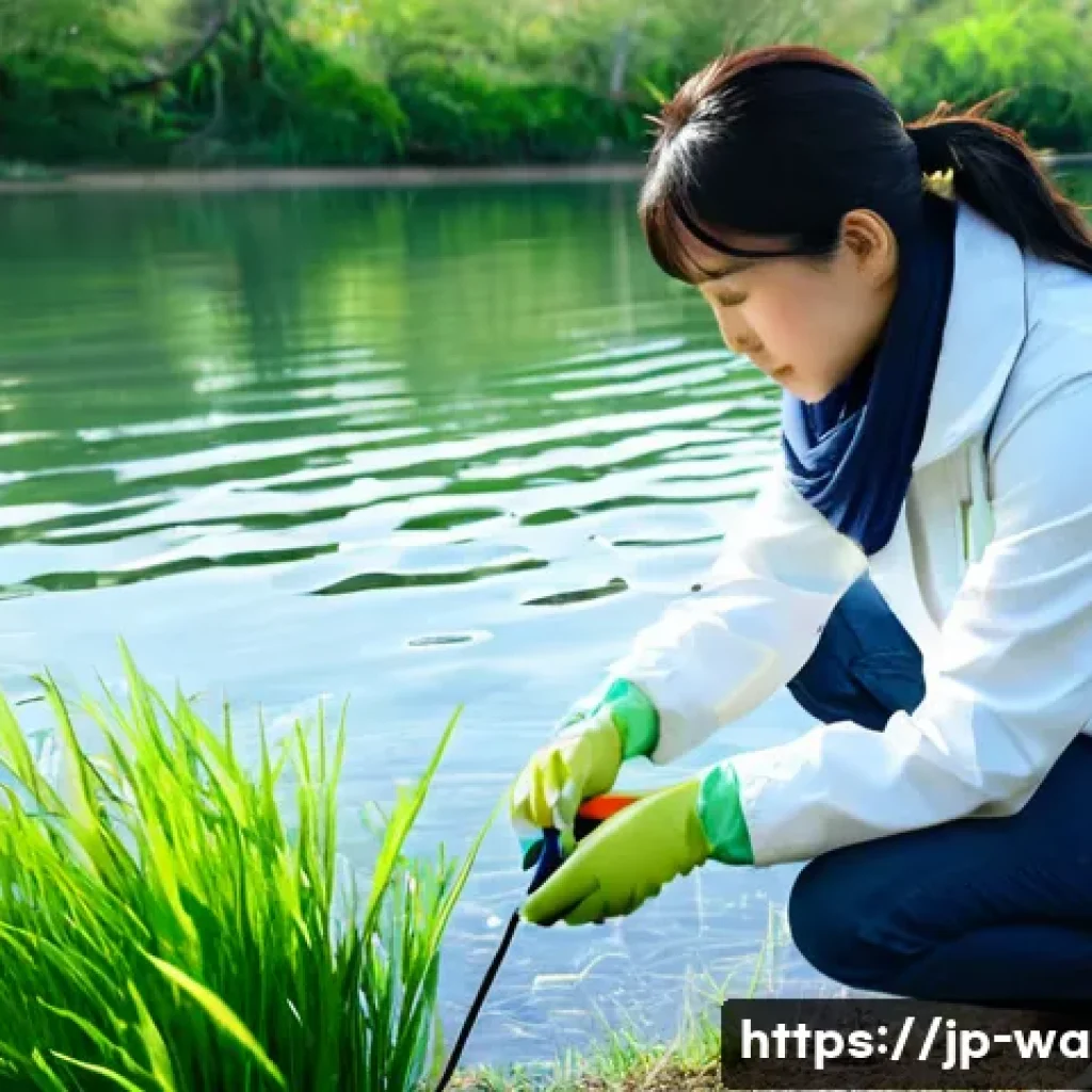 수질환경 측정기기 사용법 - A detailed, realistic scene of a Japanese environmental researcher gently cleaning a delicate water ...