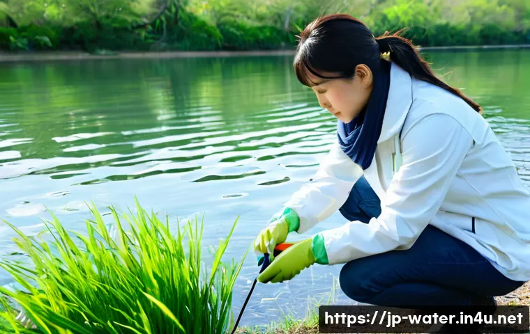 수질환경 측정기기 사용법 - A detailed, realistic scene of a Japanese environmental researcher gently cleaning a delicate water ...