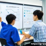 수질환경공학 시험 대비 노하우 - A modern Japanese classroom scene with young adult students attentively studying water quality envir...