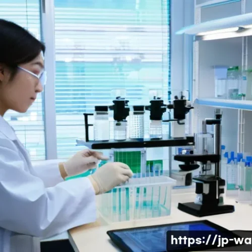 수질환경공학과 입학 준비 팁 - A detailed scientific laboratory scene focusing on water quality analysis: a Japanese university stu...
