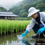 수질환경 관련 유망 직업군 - A professional Japanese environmental technician wearing practical fieldwork attire including a ligh...
