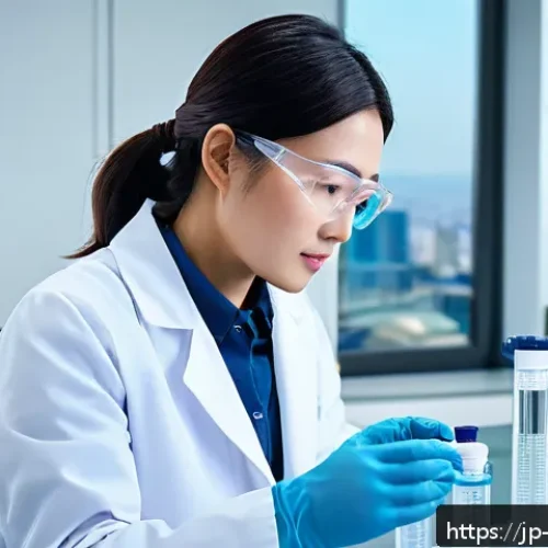 수질환경 분야 자격증 조합 추천 - A professional Japanese water quality analyst in a clean, modern laboratory, wearing a white lab coa...